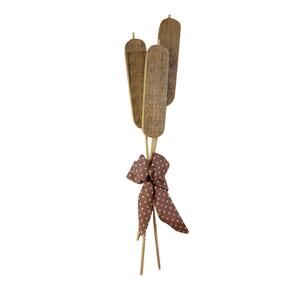 Wooden Cattails Bow Stems Wall Hanging Art Rustic Decor Country MCM 17" Woodland